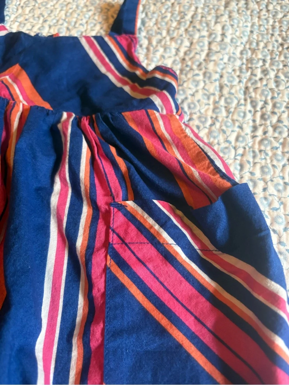 Old Navy Navy Blue Dress with Pink and Orange Stripes